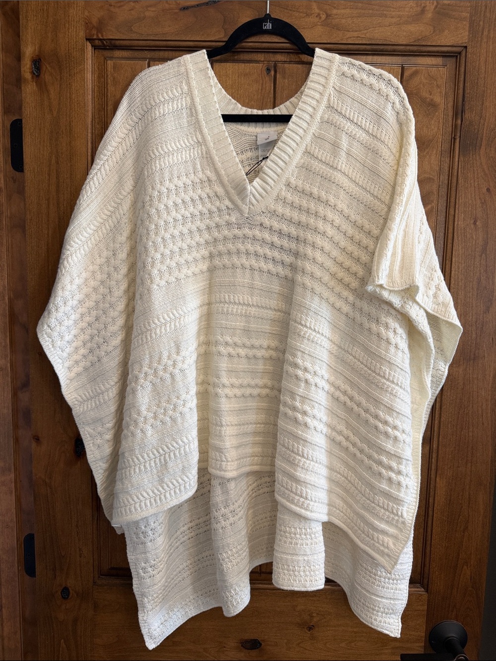 CAbi Winter Poncho Cream Knit V-Neck Poncho